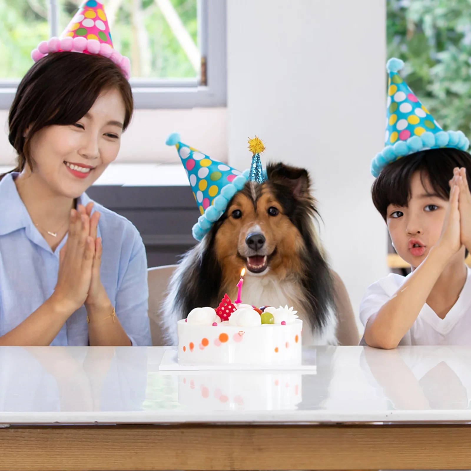 

10Pcs Dog Birthday Hat Stylish Pompom-Topped Cone Cap for Pets Adjustable Fit Perfect for Small Dogs Puppies Cats Birthday Party