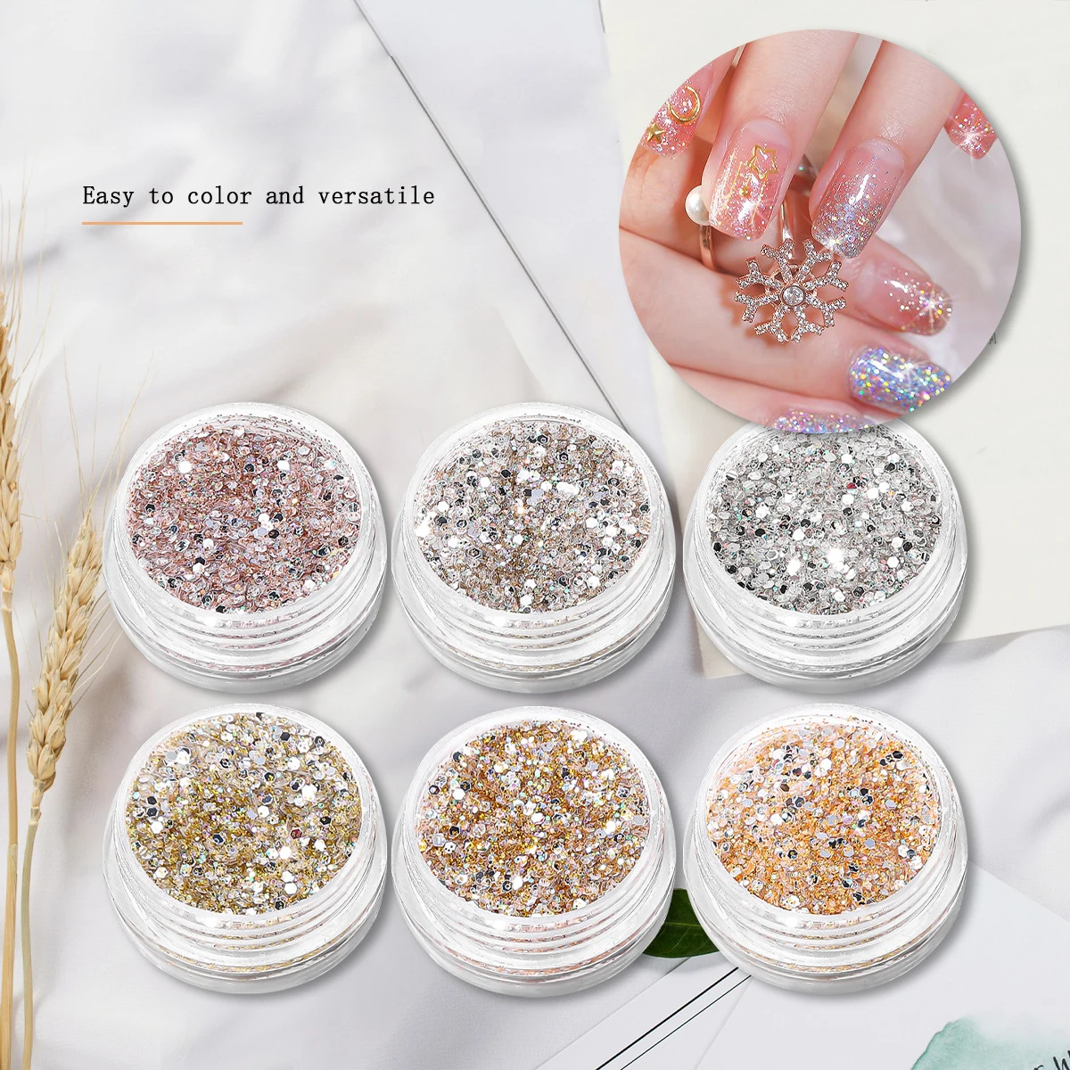 

6 colors Nail Crystal Broken Diamond Gilding Powder Rainbow Color Glitter Shiny Micro Drill Nails Art Decoration Versatile