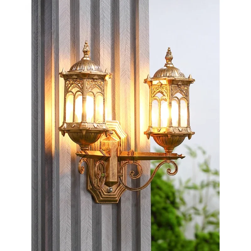 Door wall double-headed wall lamp outdoor waterproof balcony lamp European garden villa outdoor corridor wall doorpost lamp