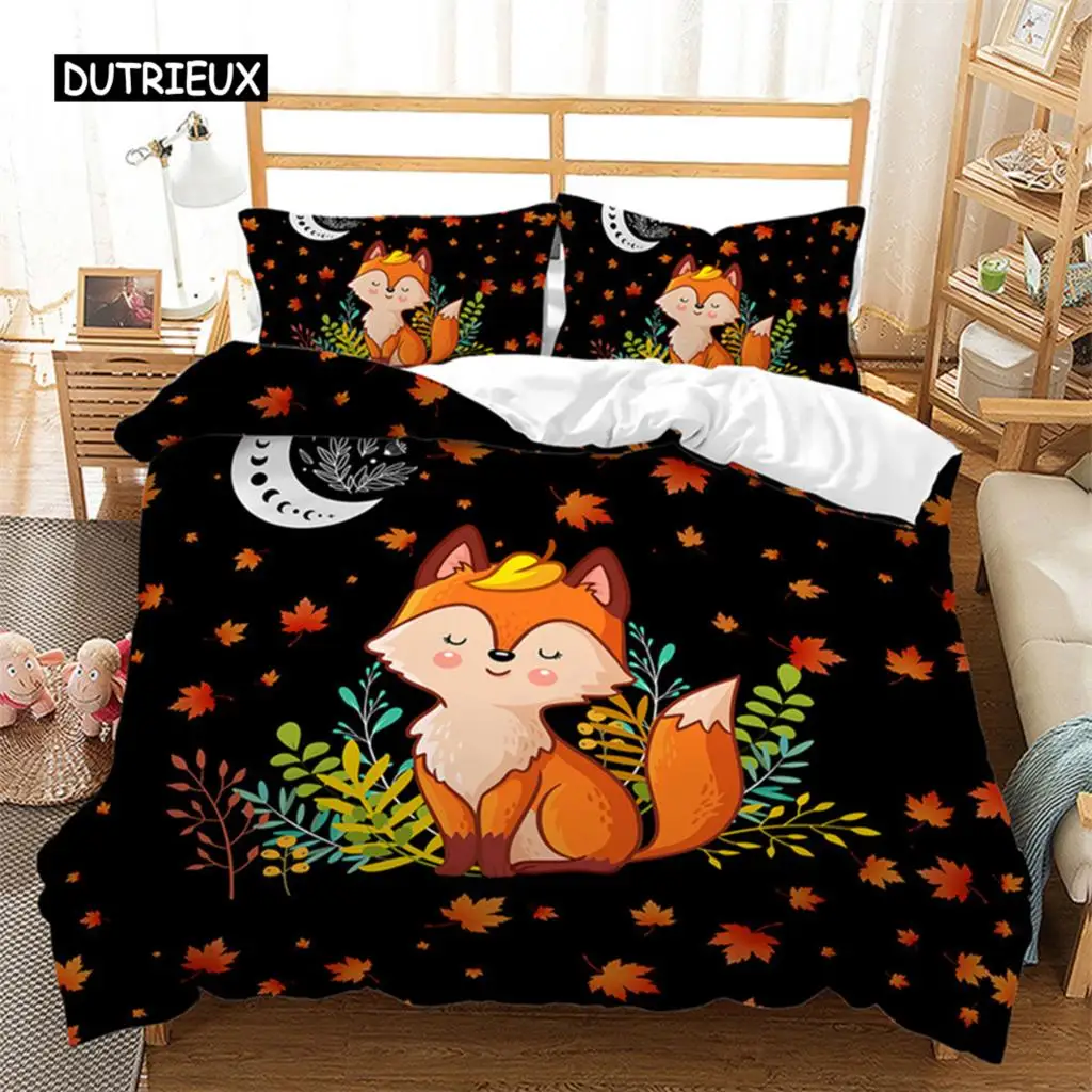 

Girls Cartoon Fox Duvet Cover Kawaii Animal Comforter Cover Microfiber Woodland Animals Bedding Set Twin Queen For Kids Adult