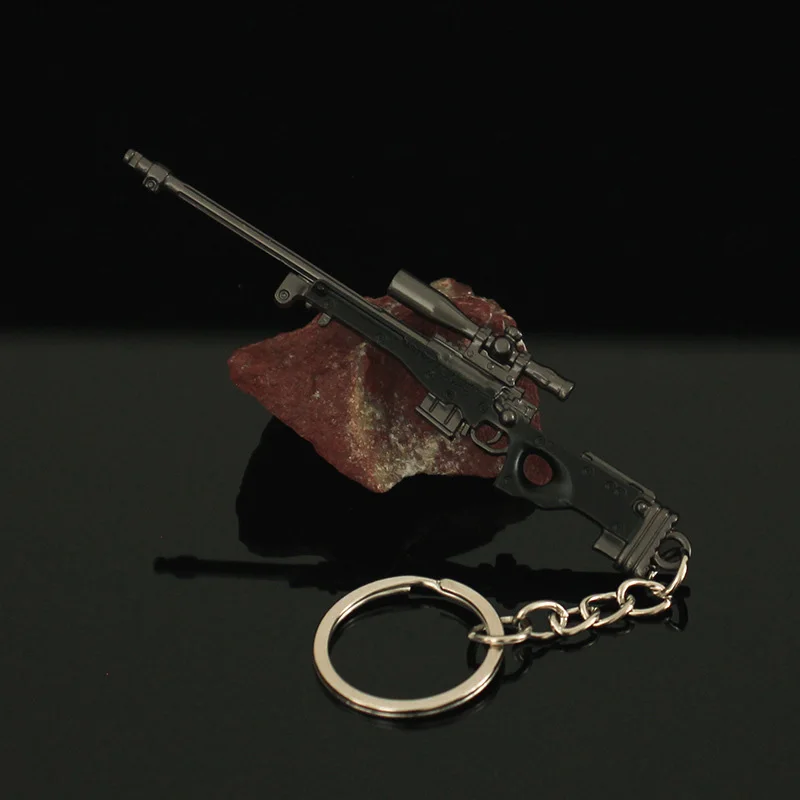 9cm PUBG Mini AWM Weapon Model Keychain for Men Boys CSGO Black Enamel Metal Pendant Key Ring Finder Fans Collectible Jewelry