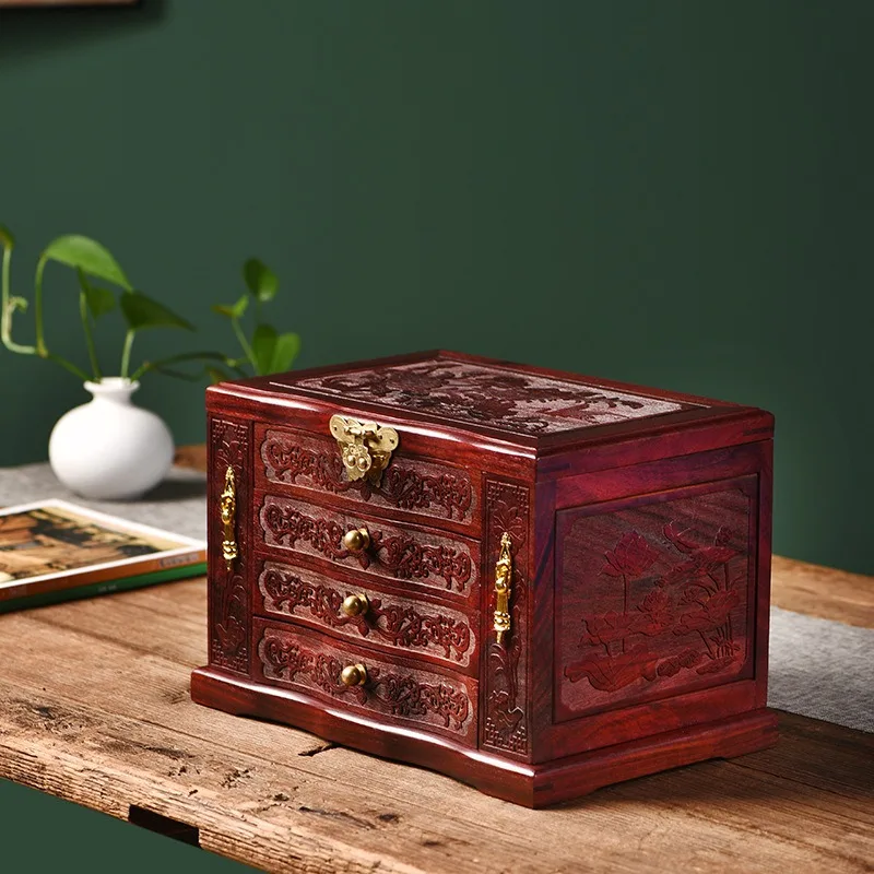 Solid Wood Jewelry Storage Box Retro with Lock Jewelry Cases Dustproof Mirror Jewellery Case Exquisite Portable Jewellery Boxes