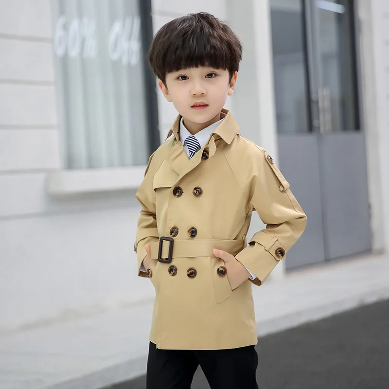 2022 Spring Boys Coat High Quality Fashion Double Breasted Solid Windbreaker Kids Trench Coat Boys Jacket Children Outerwear