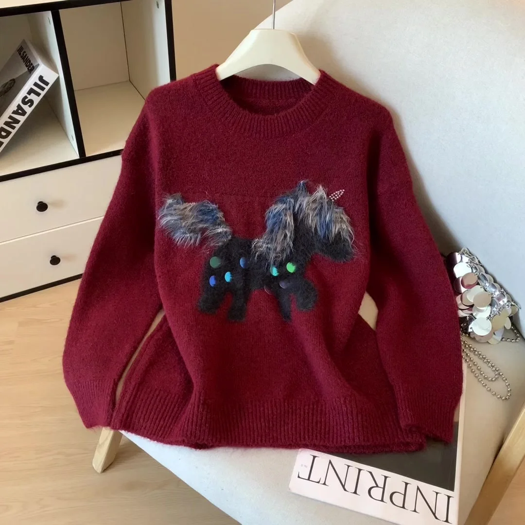 

Women's Christmas Red Pullover Burgundy Sweater 2000s Vintage Jumper Knit Long Sleeves Cozy Cashmere Sweater Clothes Winter 2025