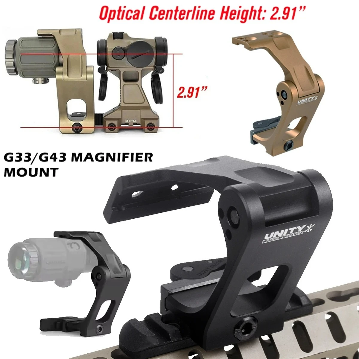 

Tactical UNITY FAST QD Lever Optical 2.91" Height Mount For Magnifier G33 G43 T01 T02 Red Dot Sight Scope Fit 20mm Rail Hunting