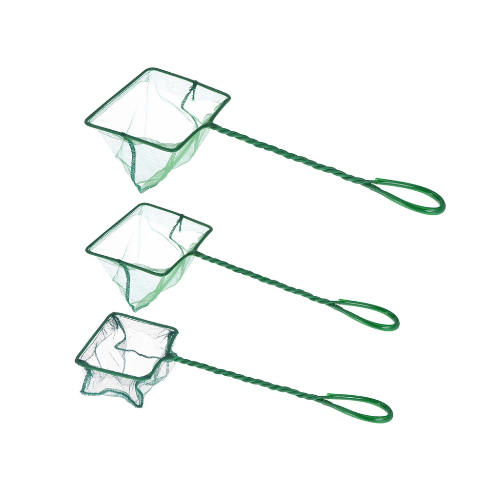 

3pcs Nylon 5 6 Inch Fish Net Aquarium Accessories Net Anti-Slip Handle Fish Shrimp Catching Green
