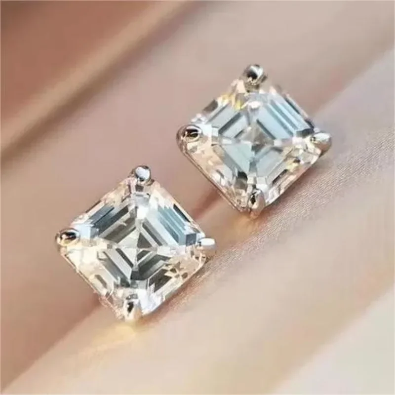 Petites boucles d'oreilles carrées princesse pour femmes, bijoux de fiançailles, diamant à haute teneur en carbone, argent regardé 925, coupe diversifiée