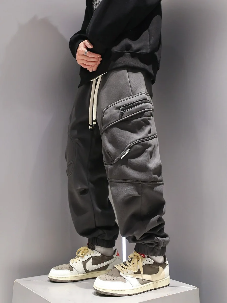 

Мужские ретро-брюки в японском стиле, утепленные, для работы, весна-осень, модные, с большими карманами, прямого кроя