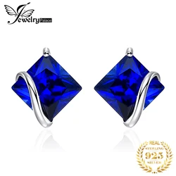 JewelryPalace Square 2.8ct Created Blue Sapphire 925 Sterling Silver Stud Earrings for Women Gemstone Fine Jewelry Birthday Gift