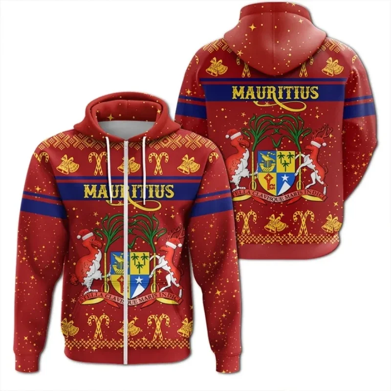 Mauritius Flag Graphic Zip Up Hoodies For Men Women Spring Autumn Casual Plus Size Jacket Coat Mens Sport Tracksuit Streetwear