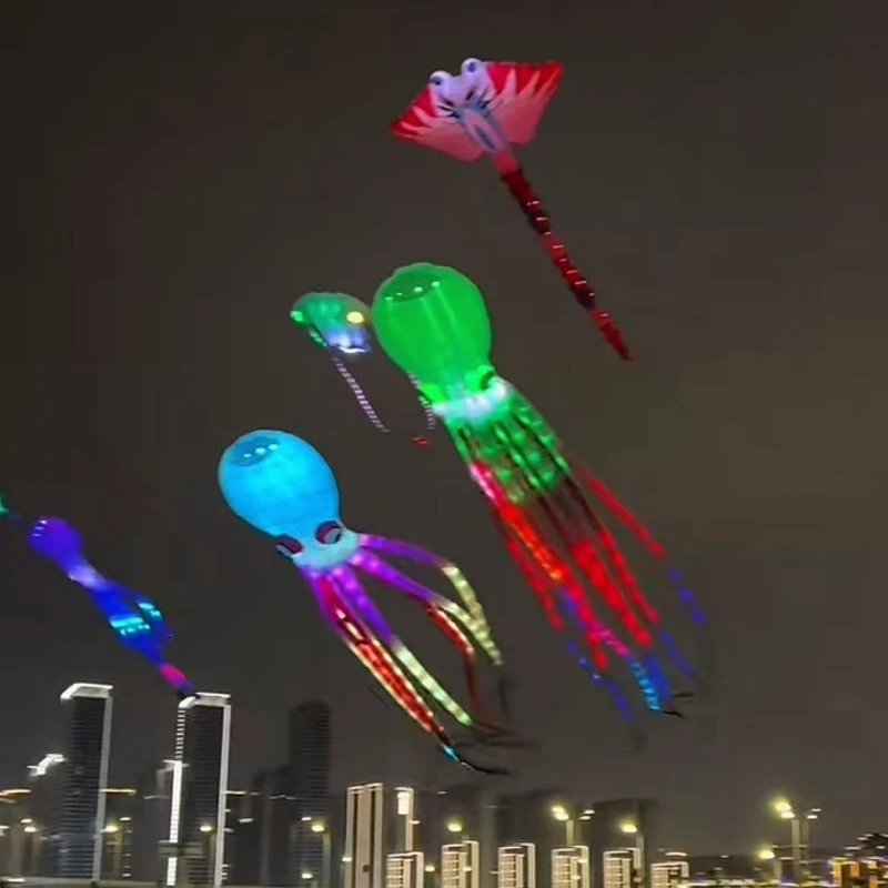 大型LED三葉虫凧 大人用凧揚げ 布製ゲーム 防水リップストップナイロン生地 大人用凧 飛行玩具 パイプ