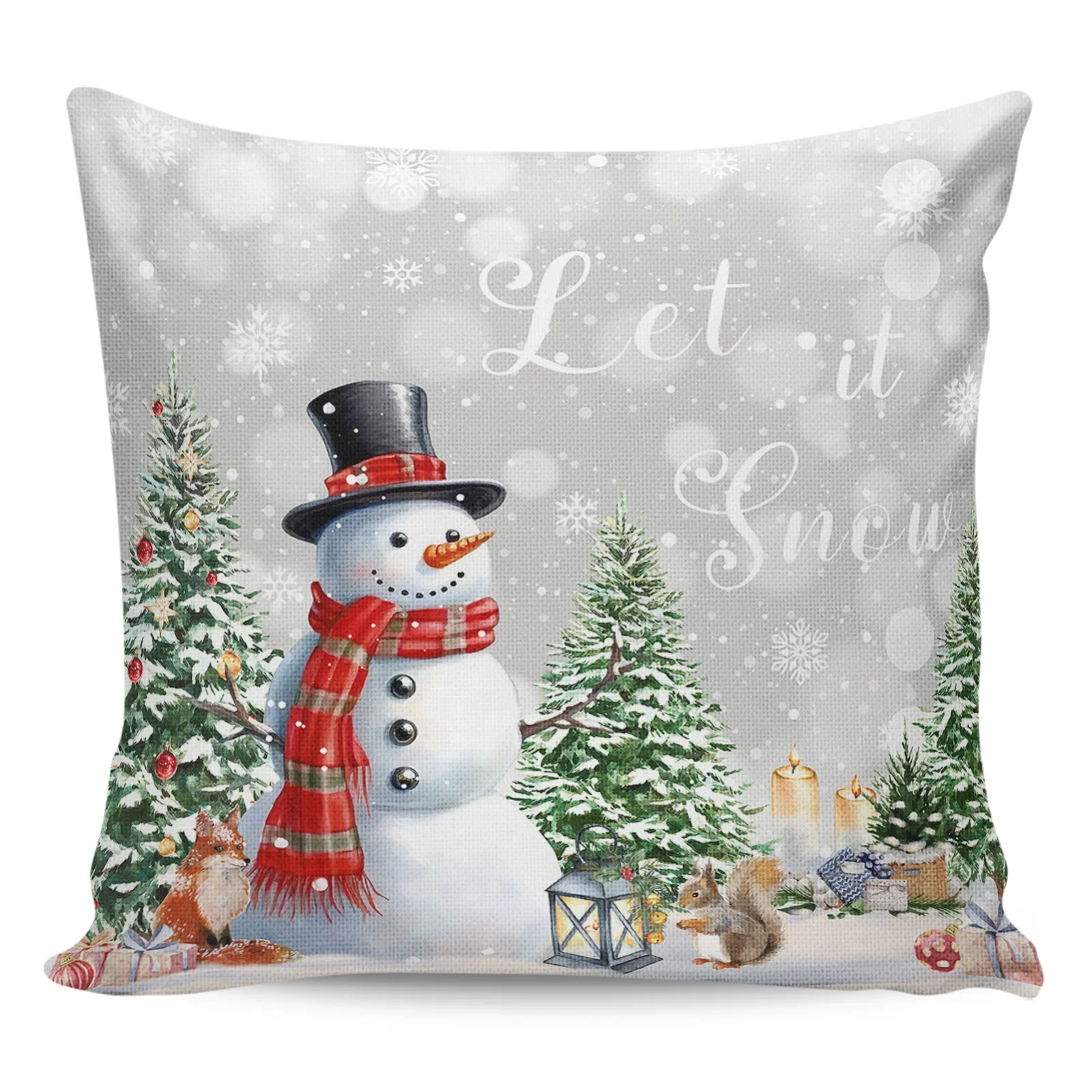 2/4PCS Waterproof Pillow Cover Christmas Snowman Christmas Tree Grey Square Throw Pillowcase Xmas Home Decor Sofa Cushion Cover