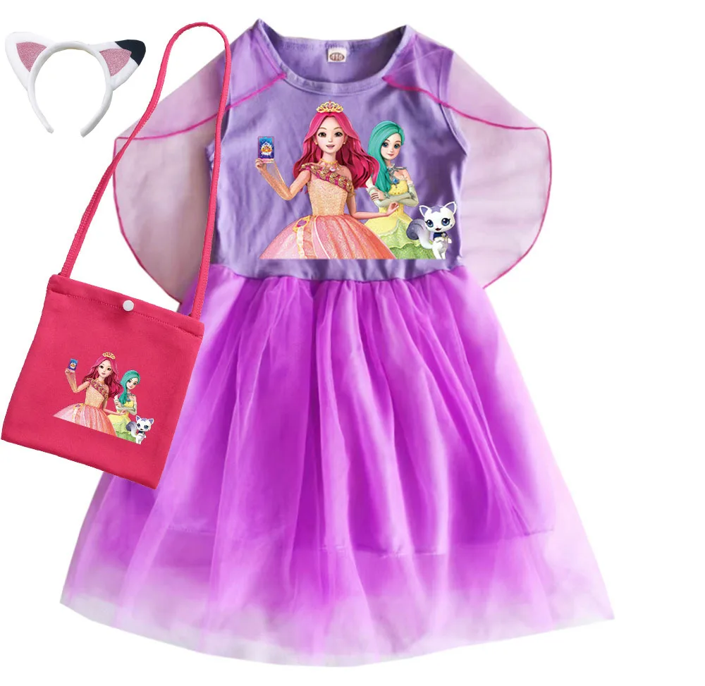 Anime Secret Jouju Costume Kids Cotton T Shirt & Gauze Mesh Princess Dress Girls Causl Dresses Children's Birthday Party Clothes