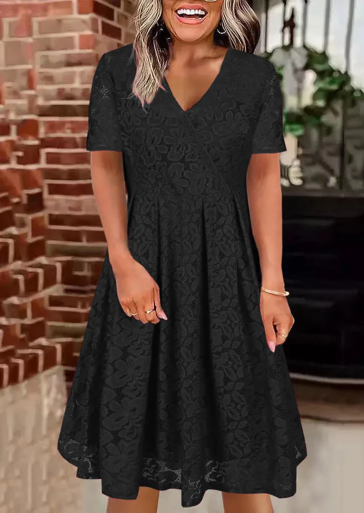 Elegant Black Lace Dress Women - Midi Skirt Floral recension och pris