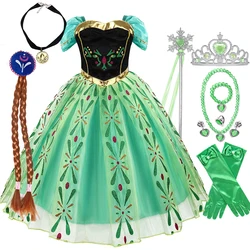 Girls Princess Anna Dress Birthday Party Dresses Halloween Disguise Cosplay Costume Fancy Green Dress Up Fantasia Anna Costumes