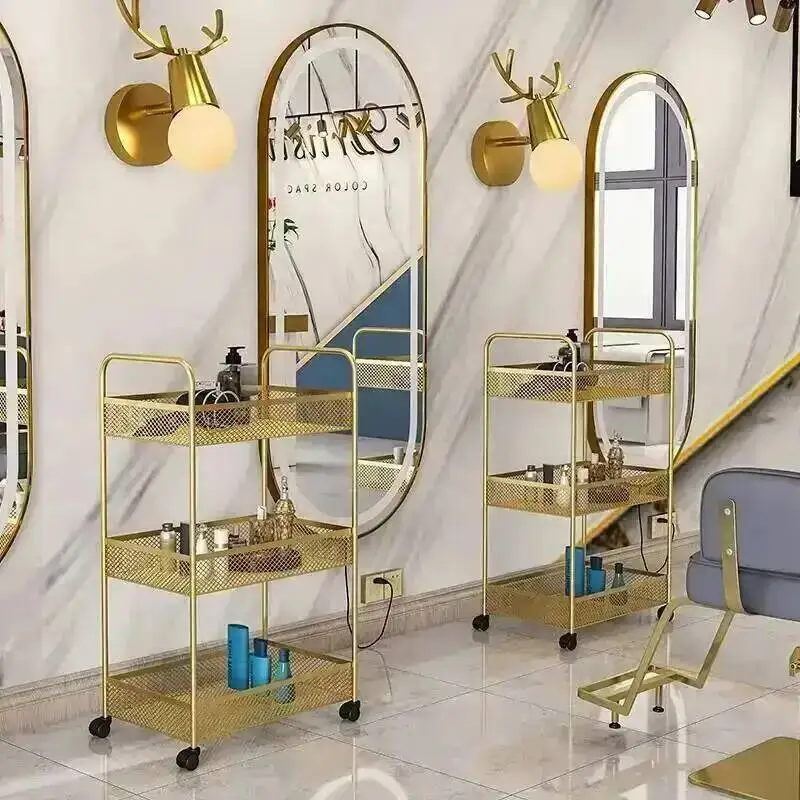 Cosmetic Multi-tier Trolley Trolley Golden Equipment Salon Hair Salon Furniture Hair Dryer Shampoo Mobile Da Parrucchiere Grande