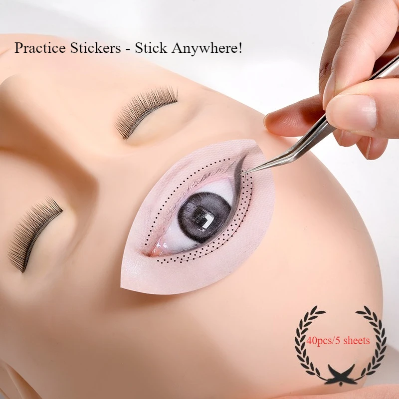 40PCS/5 Sheets Eyelash Practice Stickers, Eyelash Training Stickers, Eyelash Application Trainer Stickers, Simulated Eye Shape,