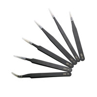 6Pcs Anti-static ESD Stainless Steel Tweezers Maintenance Tool Industrial Precision Curved Straight Tweezers Repair Tools Set