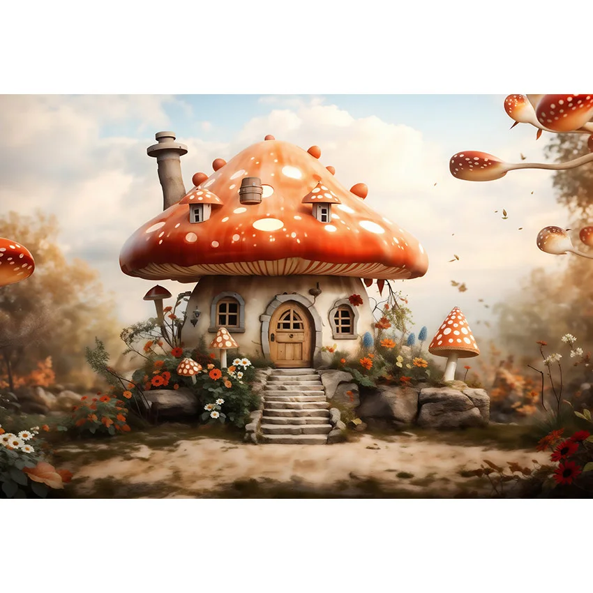 Mehofond Backdrops Fairytales Mushroom House Kids Birthday Portrait Photography Background Photo Studio Photozone Prop Photocall