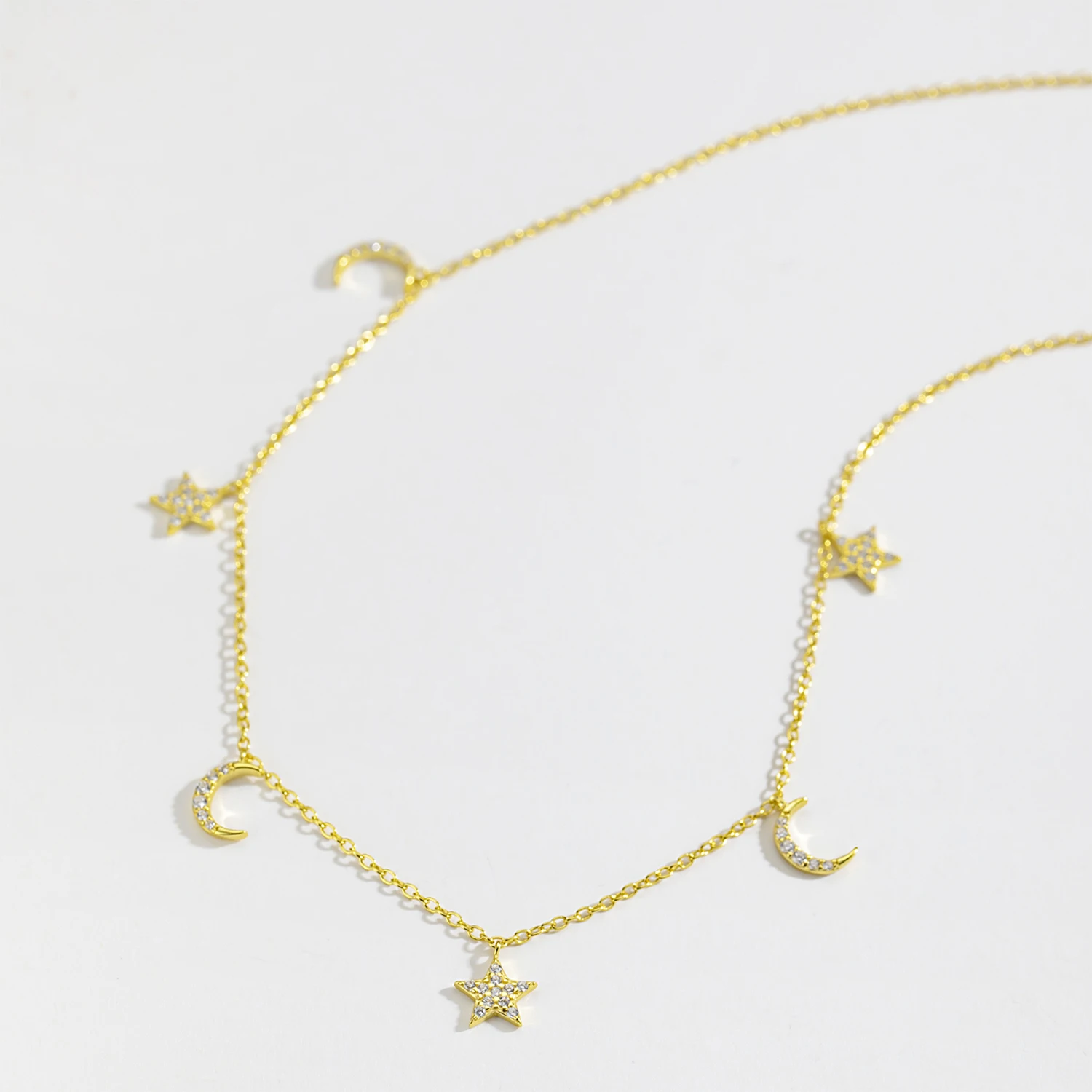 VEWANT New 925 Sterling Silver Star Moon CZ Zircon Pave Charm Beads Luksusowy długi naszyjnik choker 2023 Kobiety Ślubne drobne klejnoty
