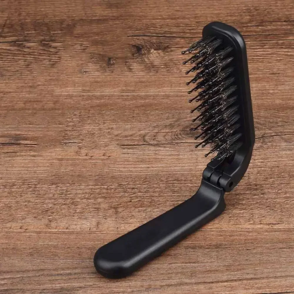 Sdatter Portable Pig Mane Beard Brush Straight Curly Hair Dual Use Plastic Eyebrow Comb Straight Roll Comb Massage Comb Folding