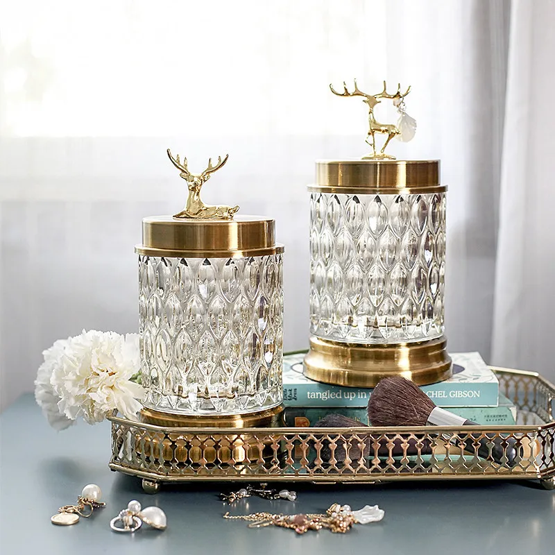 

Crystal Glass Food Storage Jar Candy Tea Container with Gold Lid Candy Jar Food Storage Glass Cup Jar