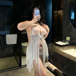 Plus size butterfly decoration backless suspender sexy mesh nightgown set XXXL Lingerie hot underwear wholesale 001