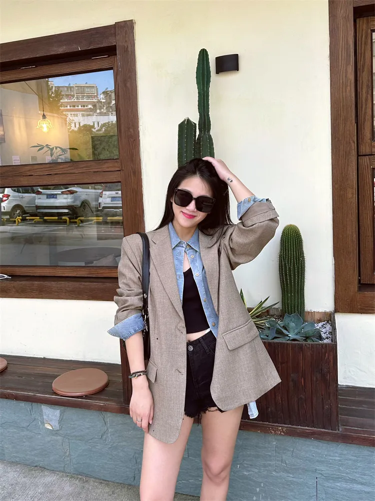 

Женский пиджак Ele с одной пуговицей, свободного кроя, с подплечниками, прямой силуэт, модный, для офиса, осенний стиль