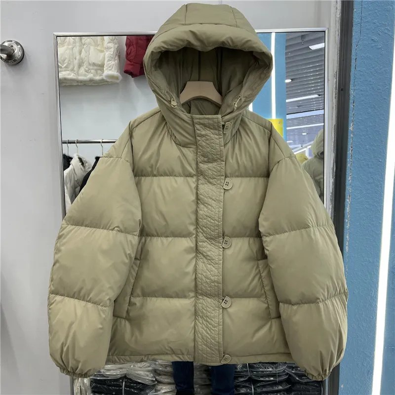 

Down Jacket Women's Short Winter Warm White Duck Down Coat Parkas Ladies Fashion Hooded Loose Thickened Bread Jacket Outwears