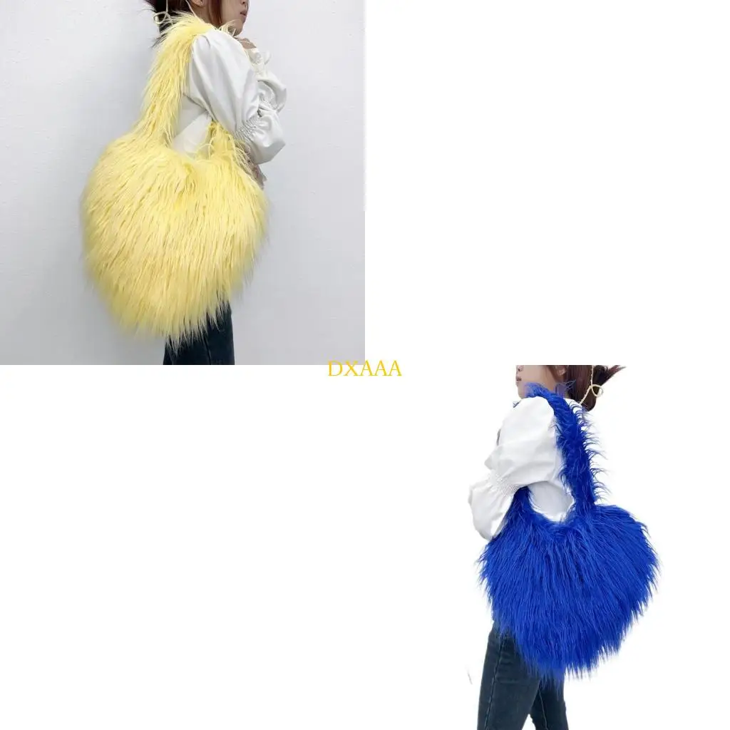 

DXAA Women Long Furs Straps Furry Handbag Bags Heart Plush Bag