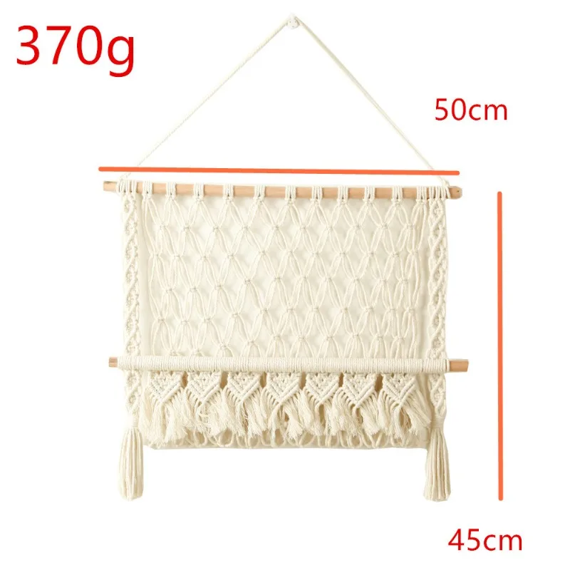 1 PC Hand Woven Tapestry Fringe Organizer Book Magazine Net Shelf Cotton Rope Wall Decor Plant Hanging Storage DIY Wall Decorate