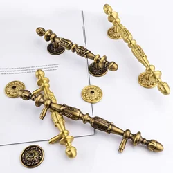 Central European American Pure Copper Handle Antique Cabinet Door Wardrobe Retro Solid Brass Handle Drawer Furniture Handles