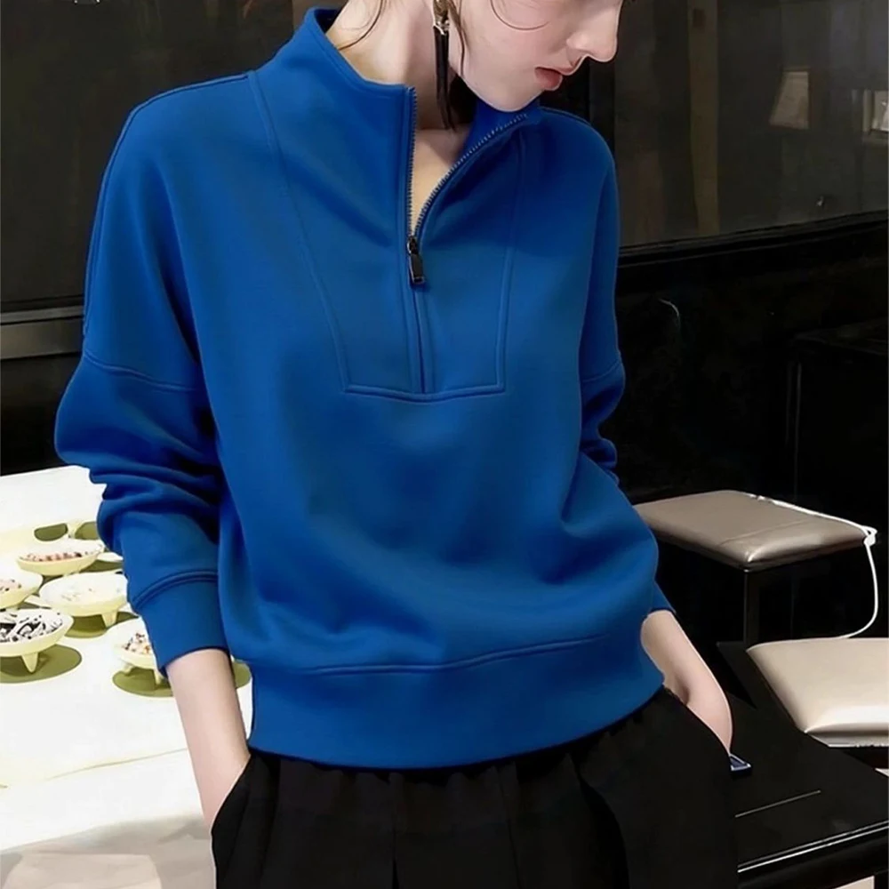 Klein Blue Stand Collar Sweatshirt for Women, Autumn/Winter 2026 New Arrival, Trending Trend, Stylish and Chic Top for Outerwear