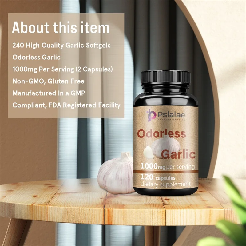 Odorless Garlic Capsules - for Immune, Skin and Heart Health Support, Antioxidant, Non-GMO, Gluten-free