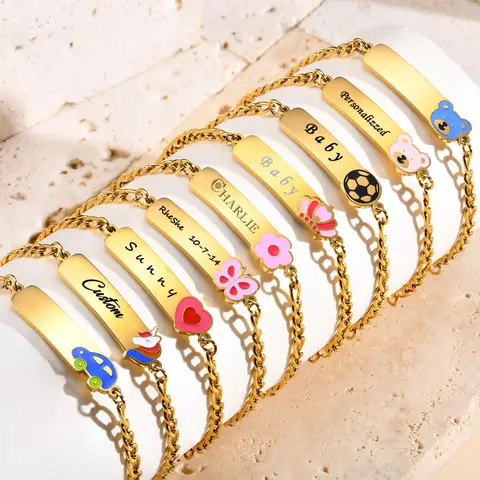 Baby Name Bar ID Bracelet Personalized, Free Engraving Name Customized New Born to Children Birthday Gift