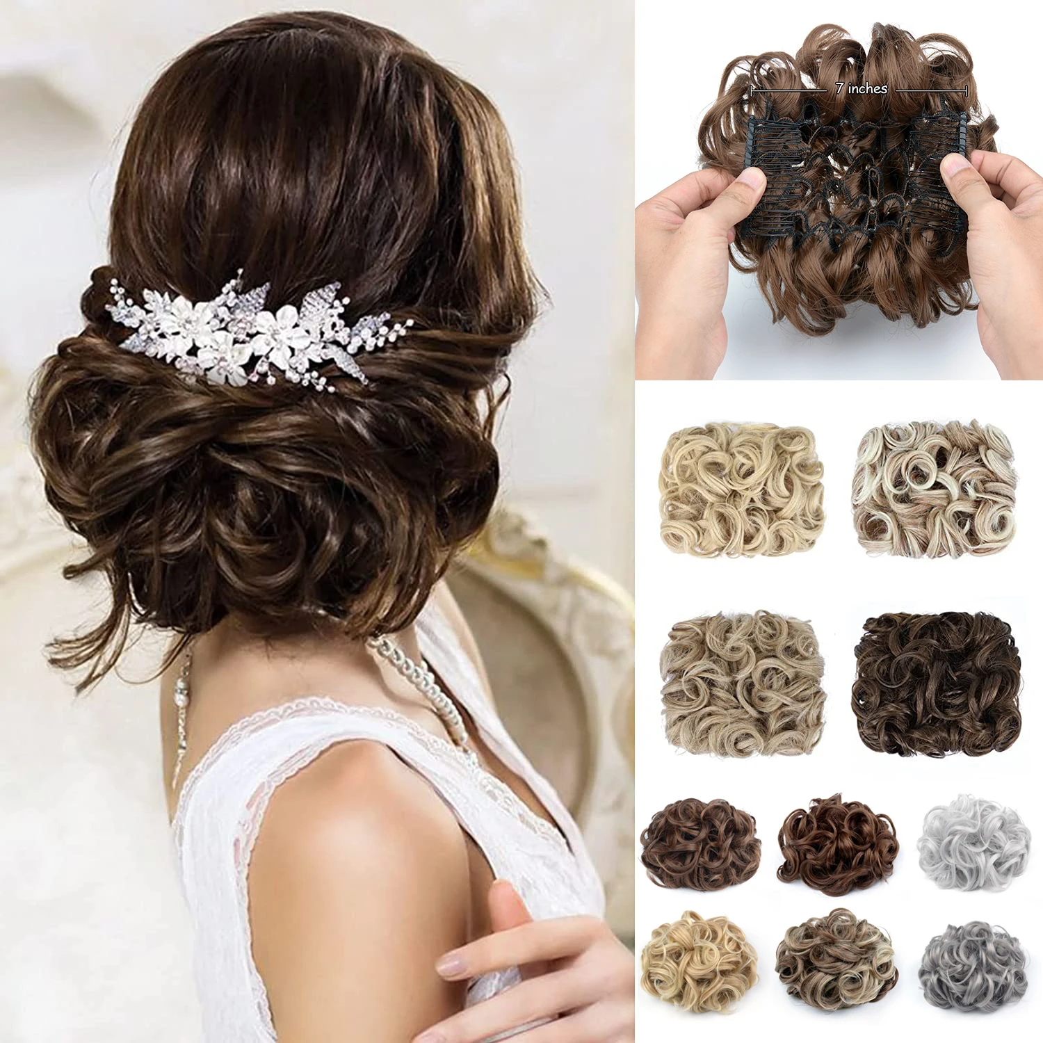 Messy Hair Curly Buns Chignon Hairpiece Extensions Scrunchie Updo Hair Pieces Synthetic Combs in Messy Bun Hair Piece for Women