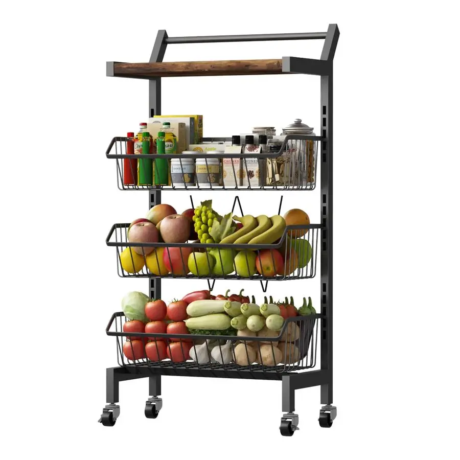 

Slim Rolling Storage Cart, Narrow Kitchen Cart with Lockable Wheels amp WaterResistant Wooden Tabletop, Small Space Utility Car