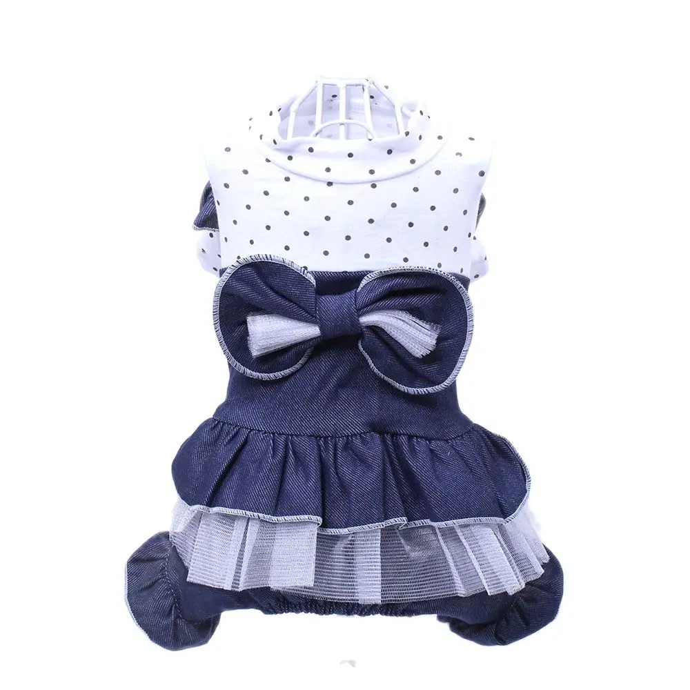 Princess Dog Cat Jumpsuit Dress Dots&Bow Design Pet Puppy Spring/Winter Apparel