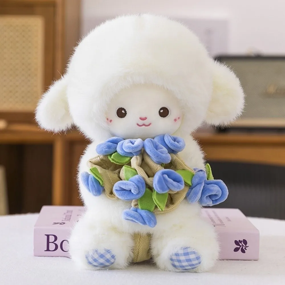Creative Soft Plush Sheep Doll Small Anime Rose Bouquet Doll Rose Hat Plush Toy Kids