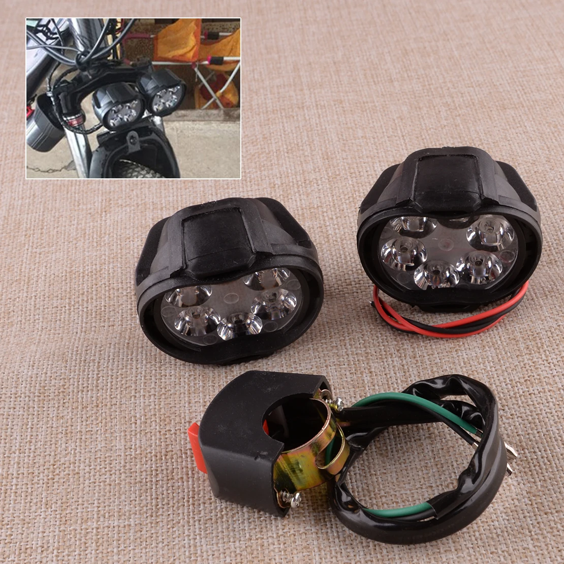 2Pcs LED Headlight Fog Lamp with Switch for Motorcycle Bicycle Boat Car Truck Marine ATV SUV UTV UTE Tractor Trailer Excavator