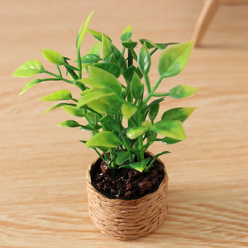 1pc 1:12 Dollhouse Miniature Plastic + Stone Orange Tree Potted Green Potted Plants Home Garden Furniture Decor Toy 75*30mm