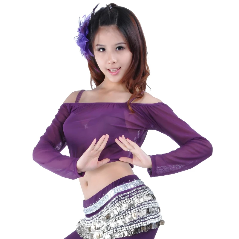Belly Dance Top Costume for Women Crystal Mesh Long Sleeves Clothing Top Girl\'s Oriental Practice Clothing Bellydance Tops