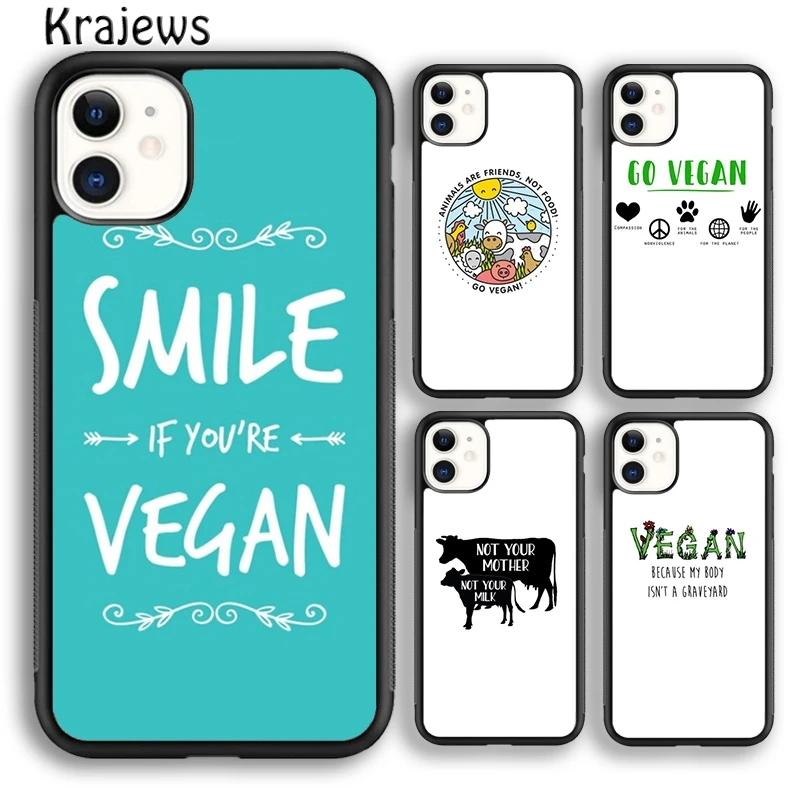 Krajews Vegan Food Vegetarians VEGGIE Quotes Phone Case For iPhone 16 15 SE2020 14 6 7 8 plus 11 12 13 pro max coque Fundas