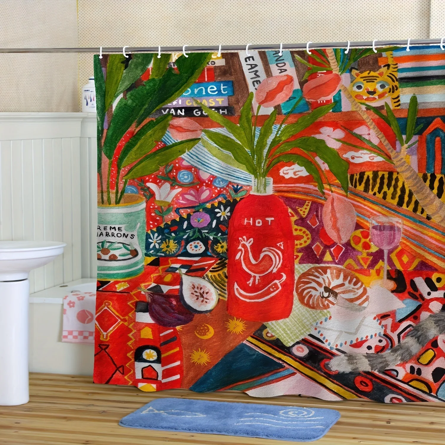 さまざまな色の手描き油絵シャワーカーテン洗える汚れに強いシャワーヘッド防水ポリエステルバスカーテン