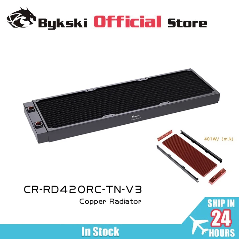 BYKSKI 140/280/420mm 28mm Gruby Miedziany Radiator Wodny PC do Chłodzenia Cieczą, Metalowy Wymiennik Ciepła dla Wentylatorów 14cm CR-RD420RC-TN-V3
