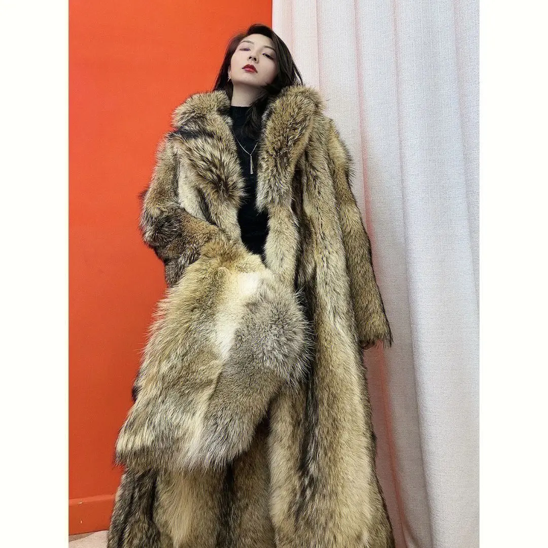 2025 New Winter Luxury Fashion Warm Natural Coyote Fur Jacket Women's Extended Edition Full Leather Plus Large Size Coyote Fur