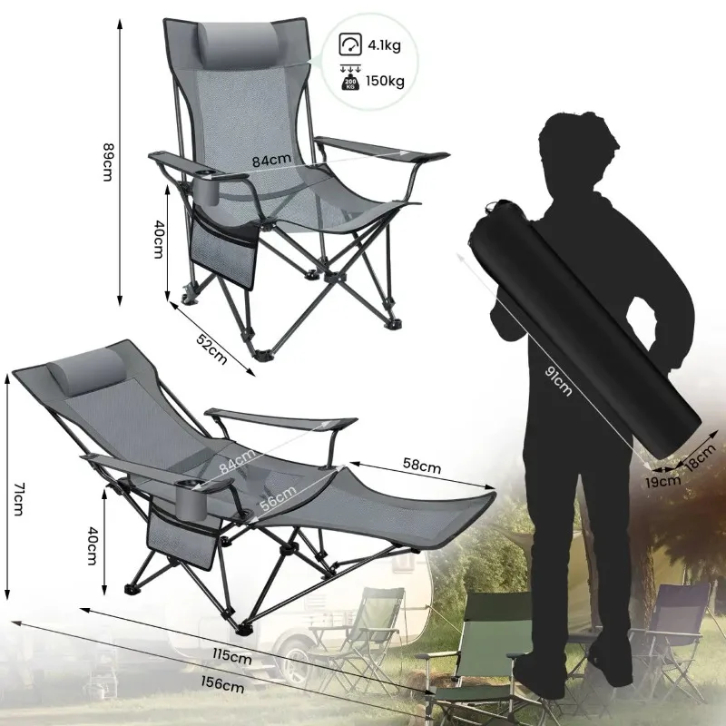 Ultralight Deck Chair Foldable Camping Chair Sun Beach Lounger with  Footrest Adjustable Backrest for Outdoor Fishing Barbecue