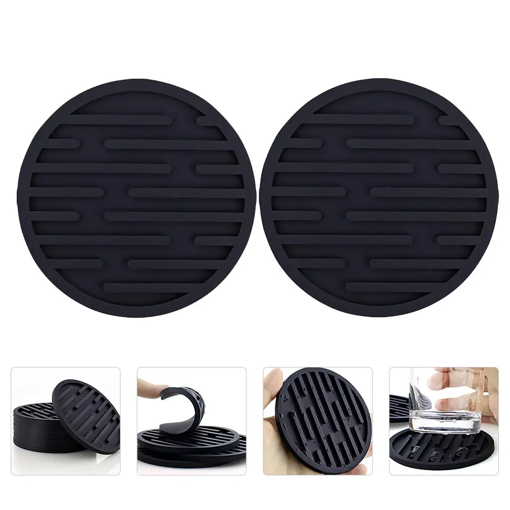 

2Pcs Silicone Coasters Thick Striped Round Cup Mats Heat Insulation Non- Pads Home Decorative Place Mats