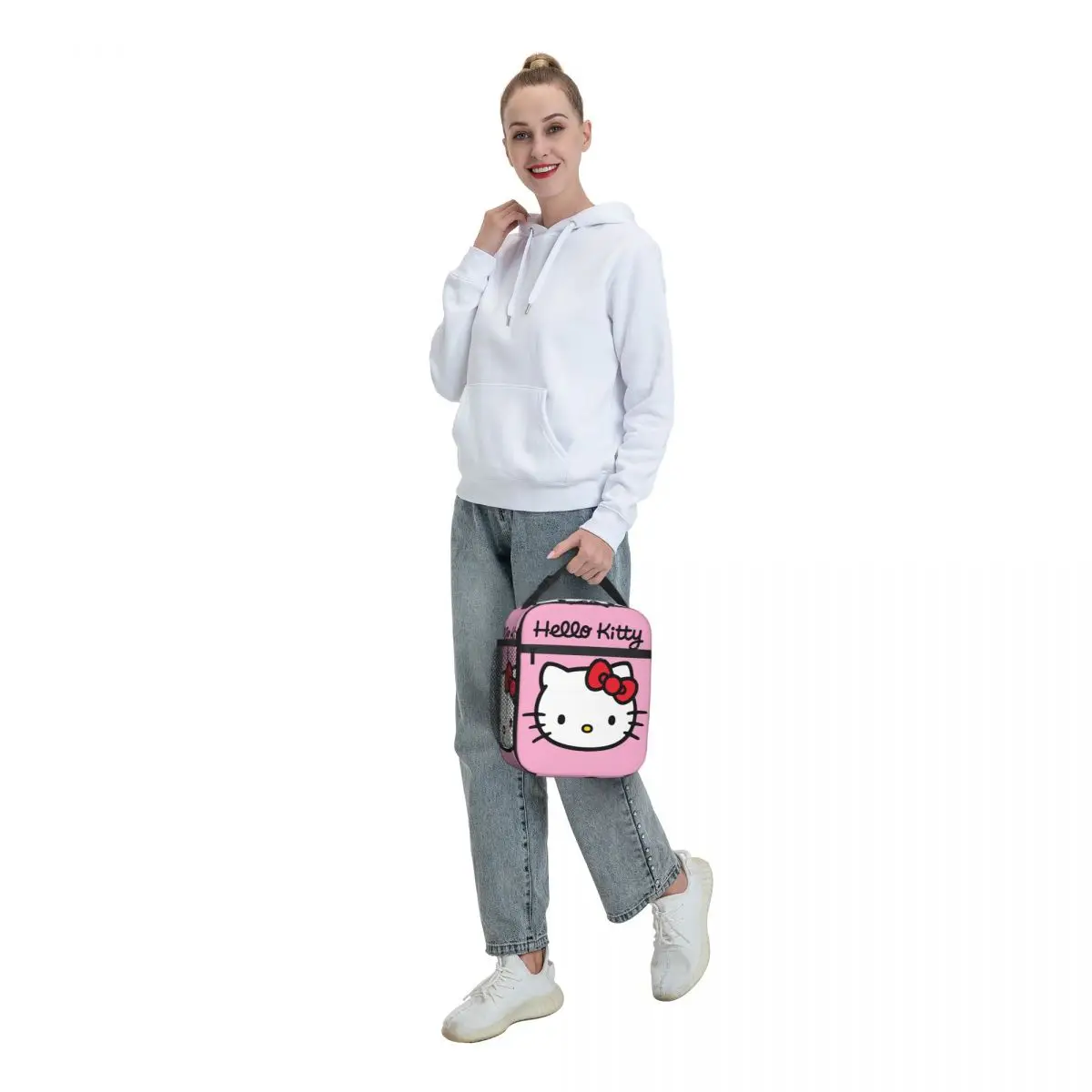 Bolsa de almuerzo personalizada de Hello Kitty para mujer, fiambrera térmica con aislamiento, bolsas de mano a prueba de fugas para niños y escolares