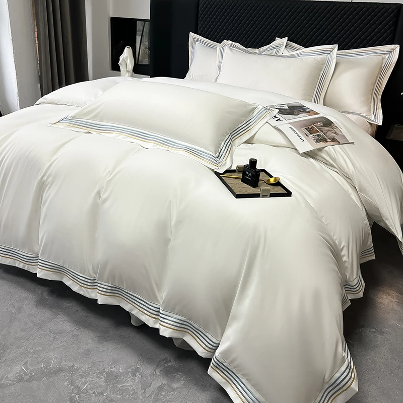 

MissDeer Bed Linen Set Luxury Style Bedding Skin-friendly Bed Sheet Set Embroidery Duvet Cover Pillowcase with Bedsheet 이불세트